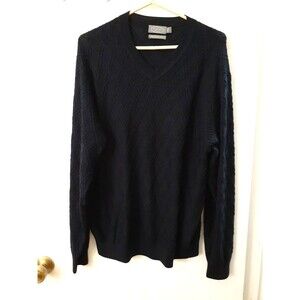 Talbots Men Silk Cotton Navy Blue Long Sleeve Sweater Large L Classic Preppy